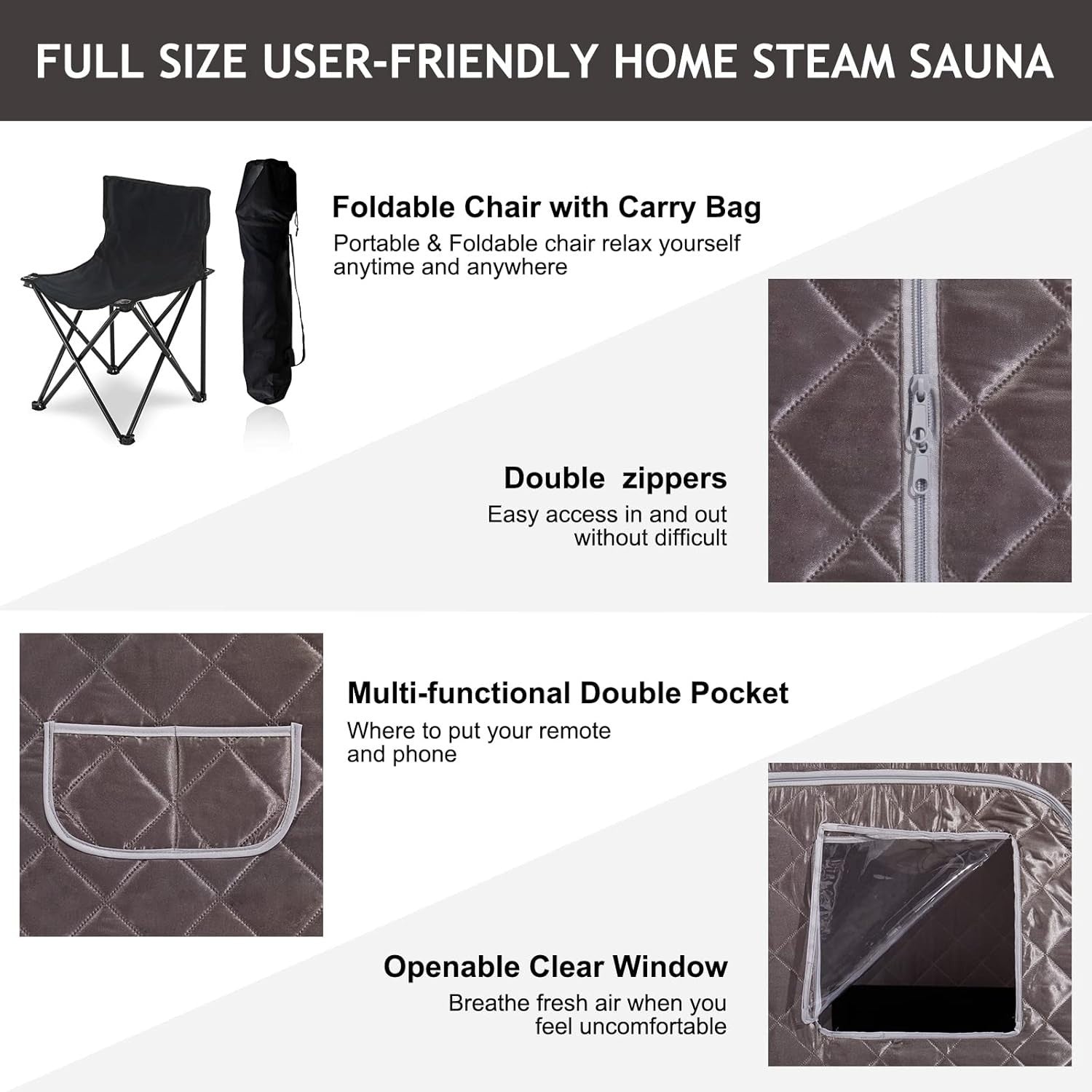 Full Size Portable Steam Sauna Home Spa Set 4L 1600W Fast Heat Detox Tent Chair
