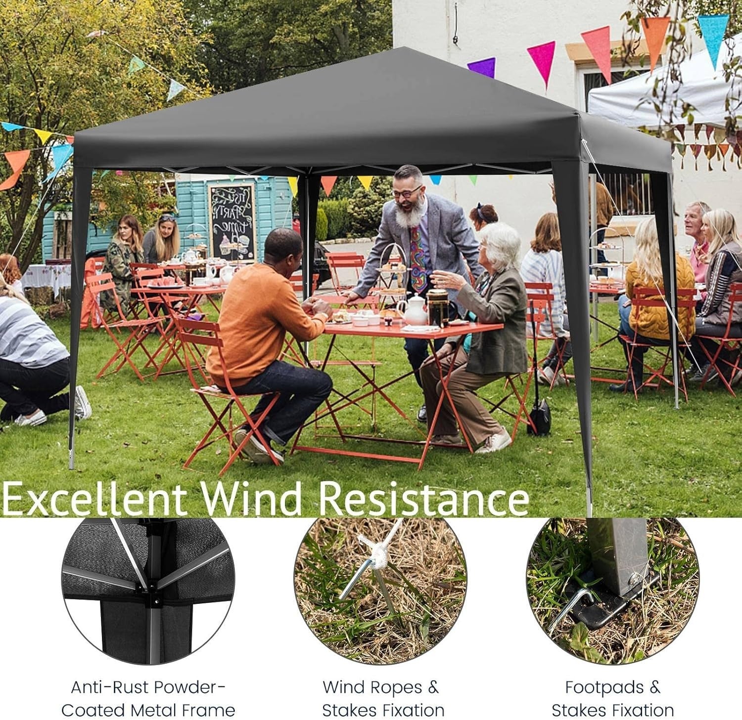 3x3m Pop Up Gazebo Adjustable Waterproof Outdoor Canopy w/ Roller Bag Grey