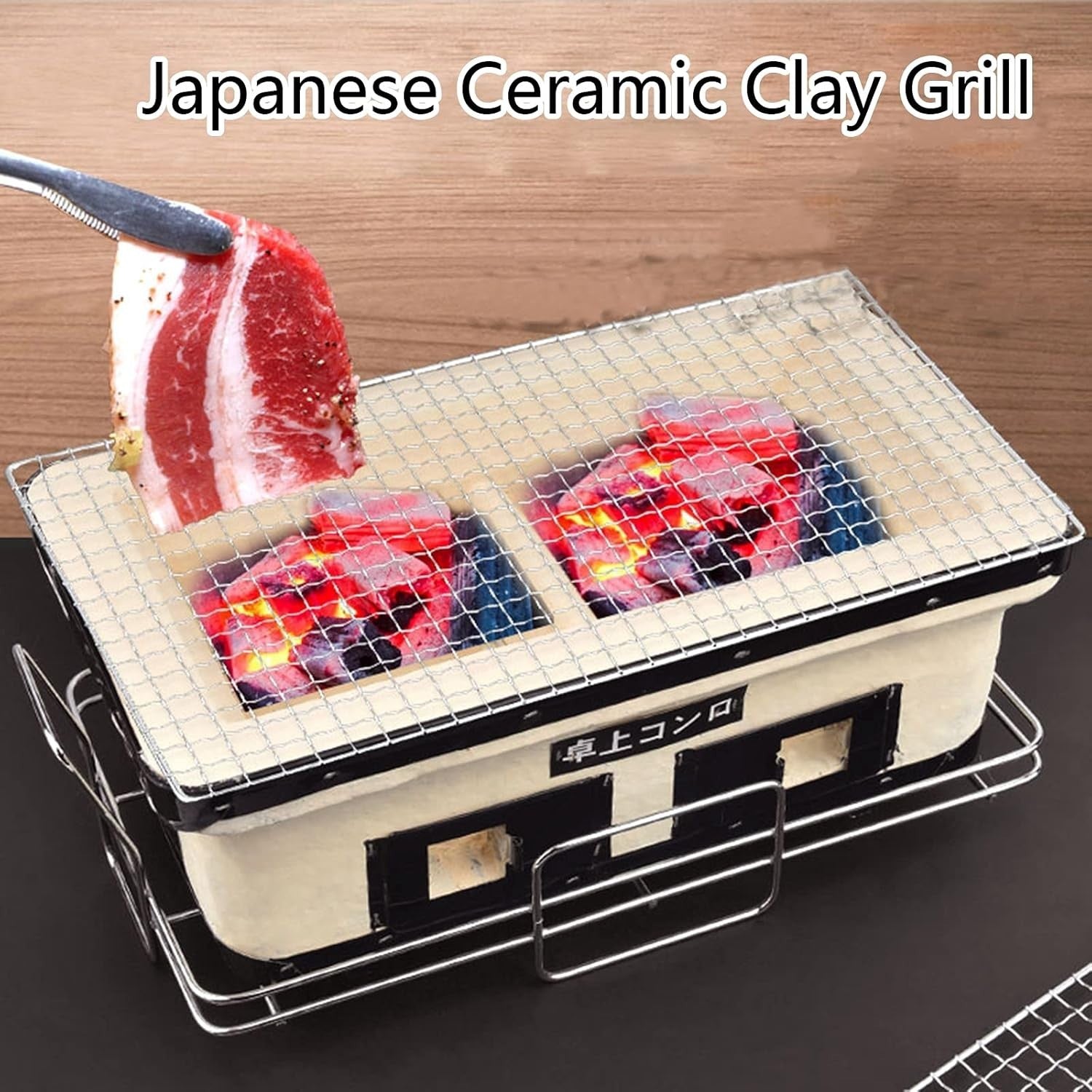 Rectangular Ceramic Charcoal Grill Tabletop BBQ Clay Stove Outdoor Cooking
