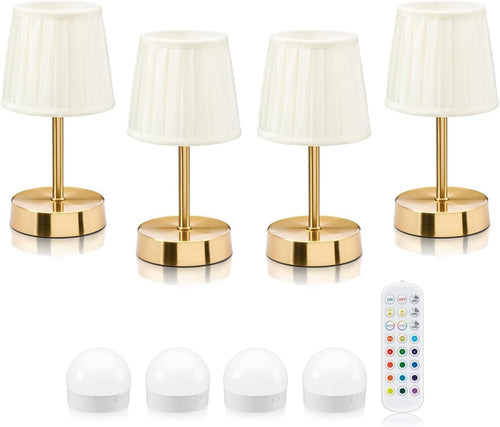 Wireless Rechargeable LED Table Lamps Set of 4, Remote, Dimmable, Color-Changing