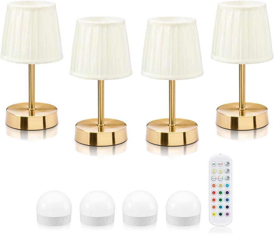 Wireless Rechargeable LED Table Lamps Set of 4, Remote, Dimmable, Color-Changing