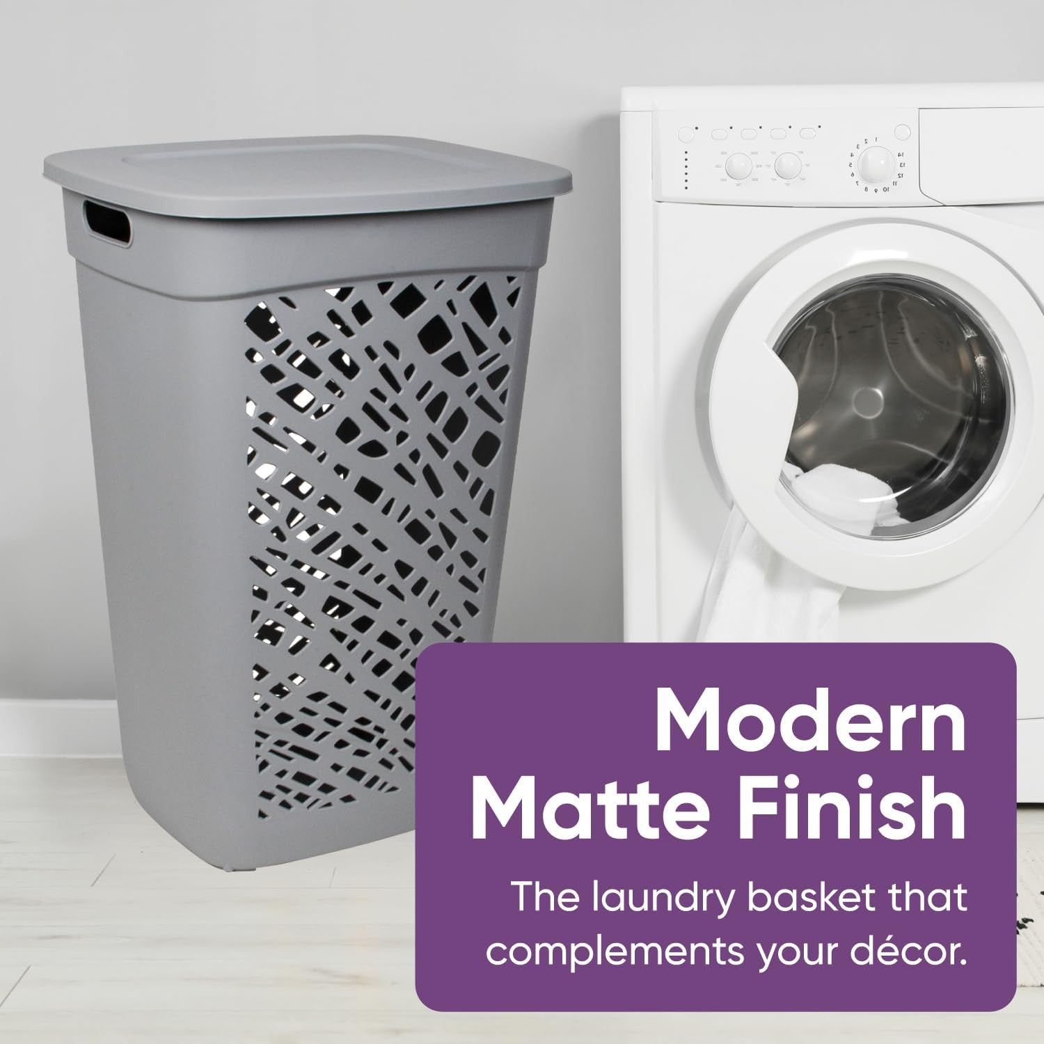 60L Dark Grey Laundry Hamper with Ventilated Mosaic Design & Lid