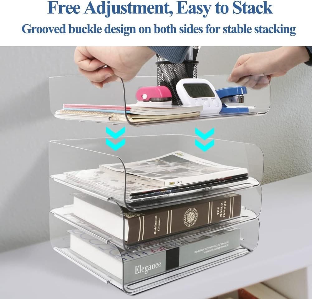 4-Tier Clear Acrylic Desk Organiser – Stackable Letter Tray for A4 Paper