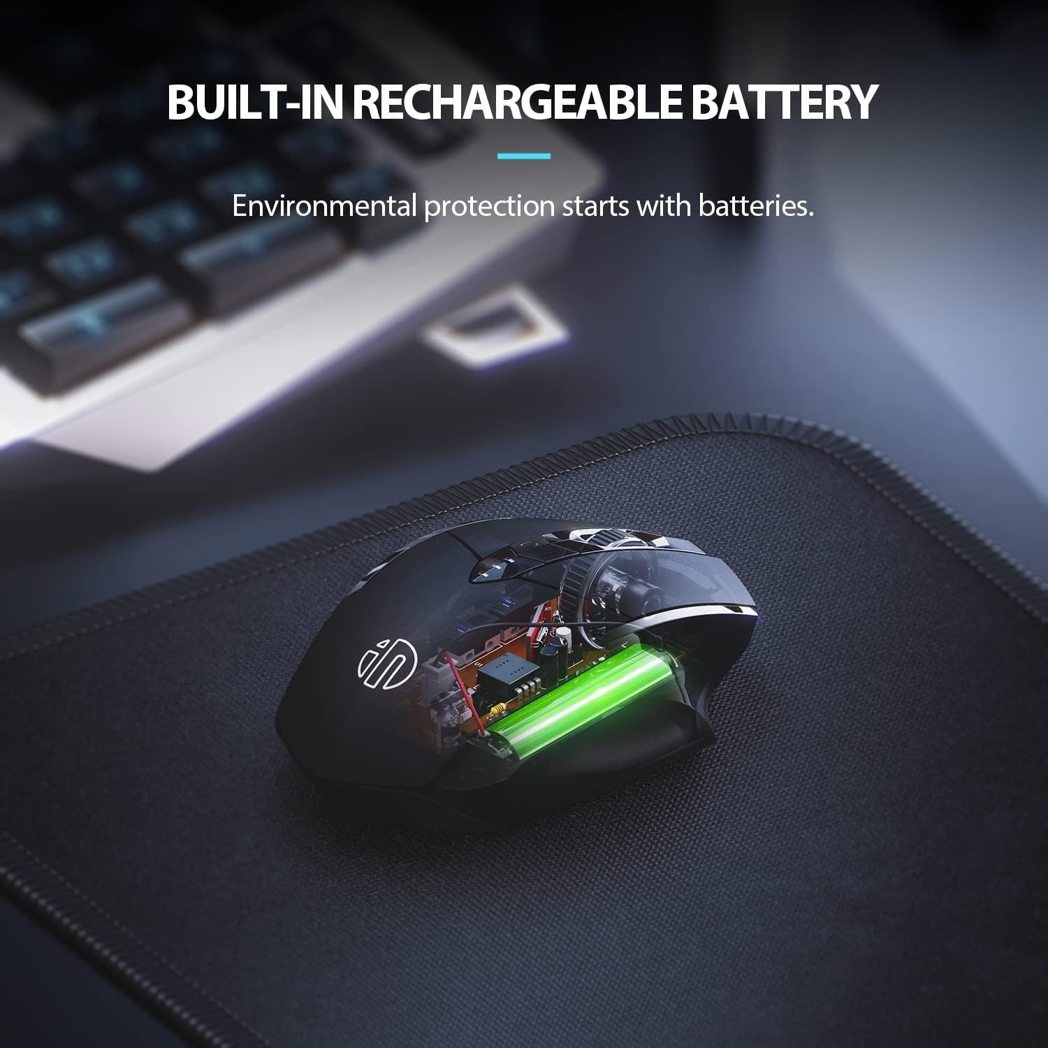 Rechargeable Wireless Mouse Silent Click 2400DPI USB Ergonomic Black