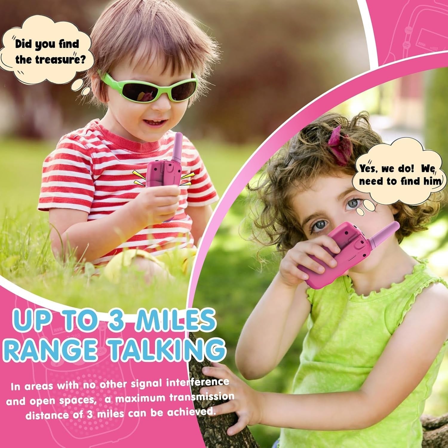 Kids Walkie Talkie Pink 8 Channel 3 Mile VOX LED Flashlight Toy