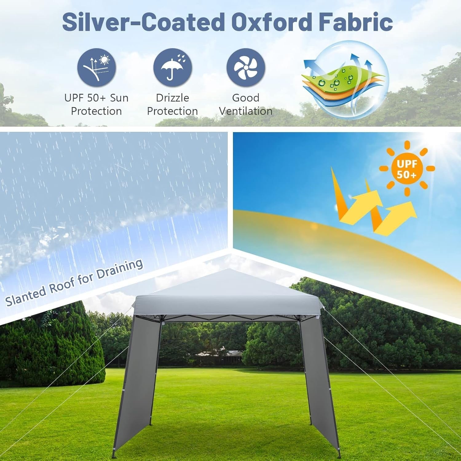 3x3M Gray Pop-Up Canopy Tent UPF50+ Outdoor Gazebo w/ 2 Sidewalls