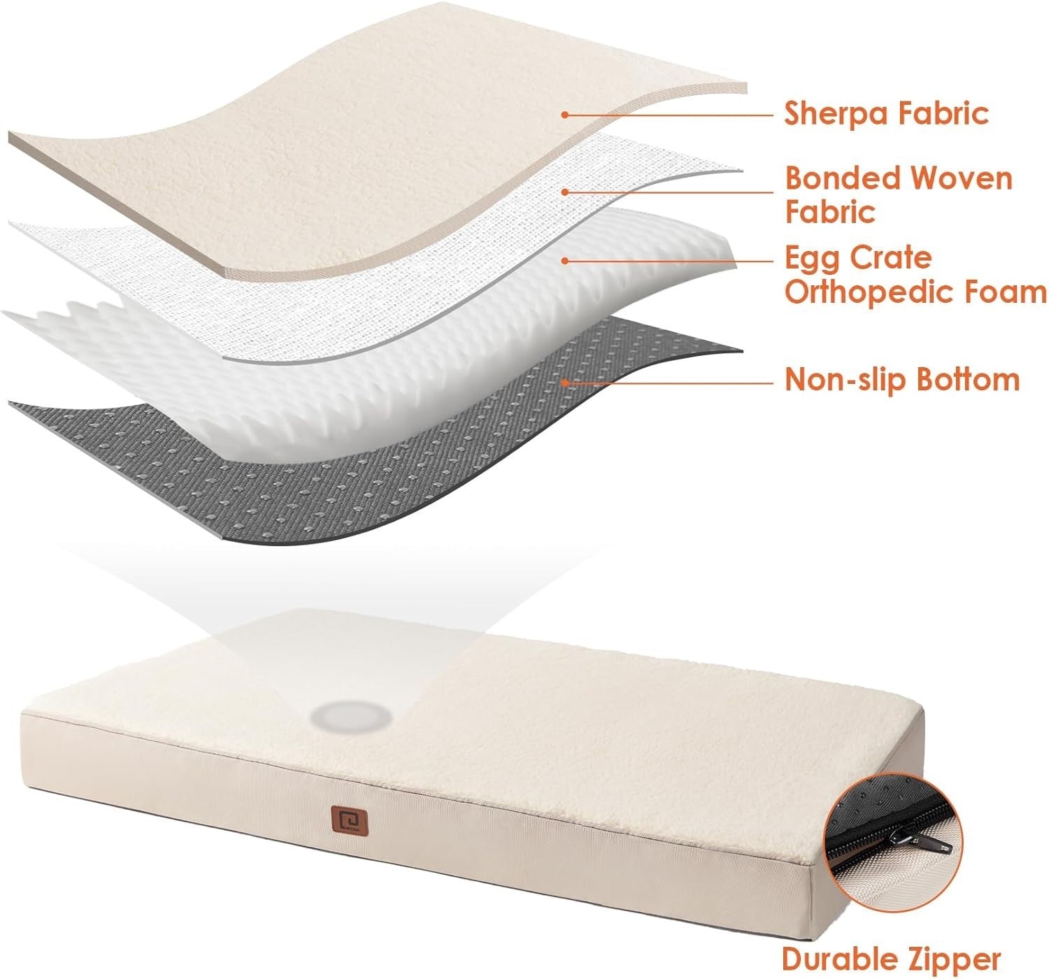 Orthopedic XXL Dog Bed 127x91x10cm Washable Cover Non Slip Camel