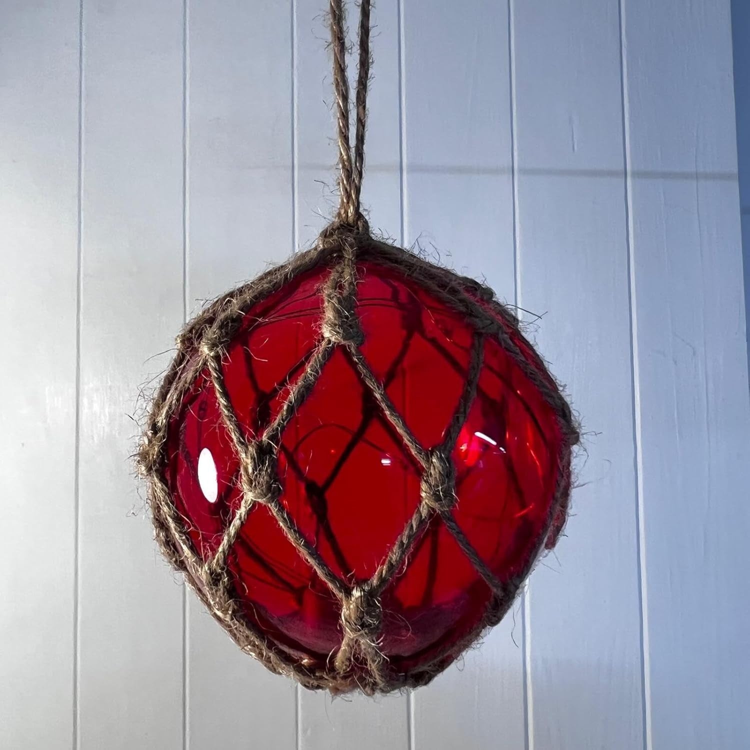 Red Glass Fishing Buoy Light LED Nautical Hanging Lamp Coastal Home Decor 10cm