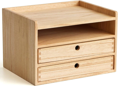 Wood Desk Organizer with Drawers & Shelf – Home Office Storage Box