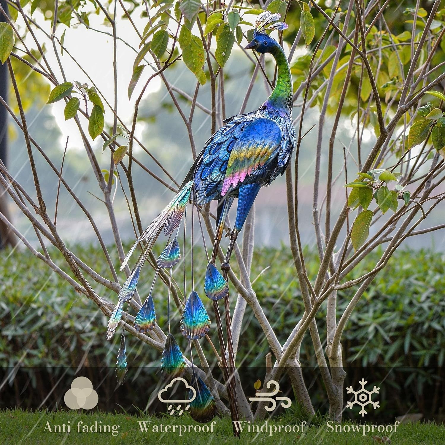 Large 35" Metal Peacock Garden Statue – Outdoor Lawn Ornament Bird Sculpture