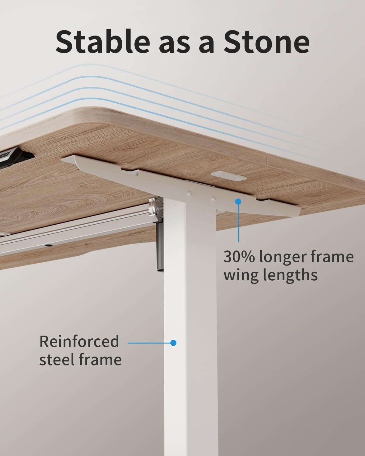 Electric Standing Desk 100x60cm Oak Top Adjustable Height Table for Office