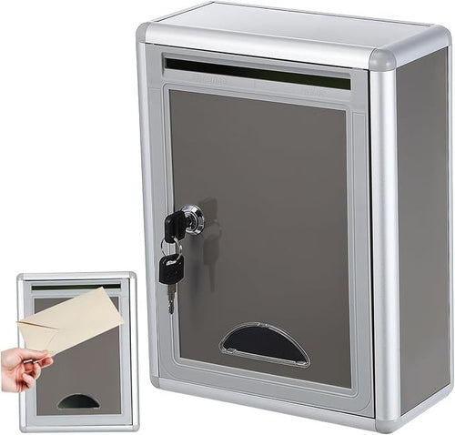 Locking Wall Suggestion Box Grey Aluminium – Secure, Waterproof, Lightweight