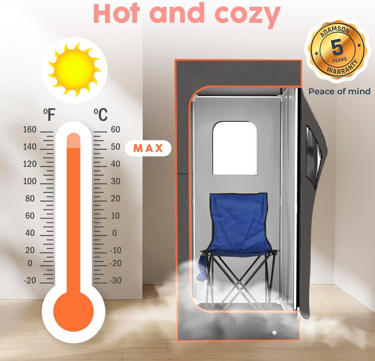 Full-Size Orange Steam Sauna Tent – 2.6L Steamer, Chair, Remote & Massager