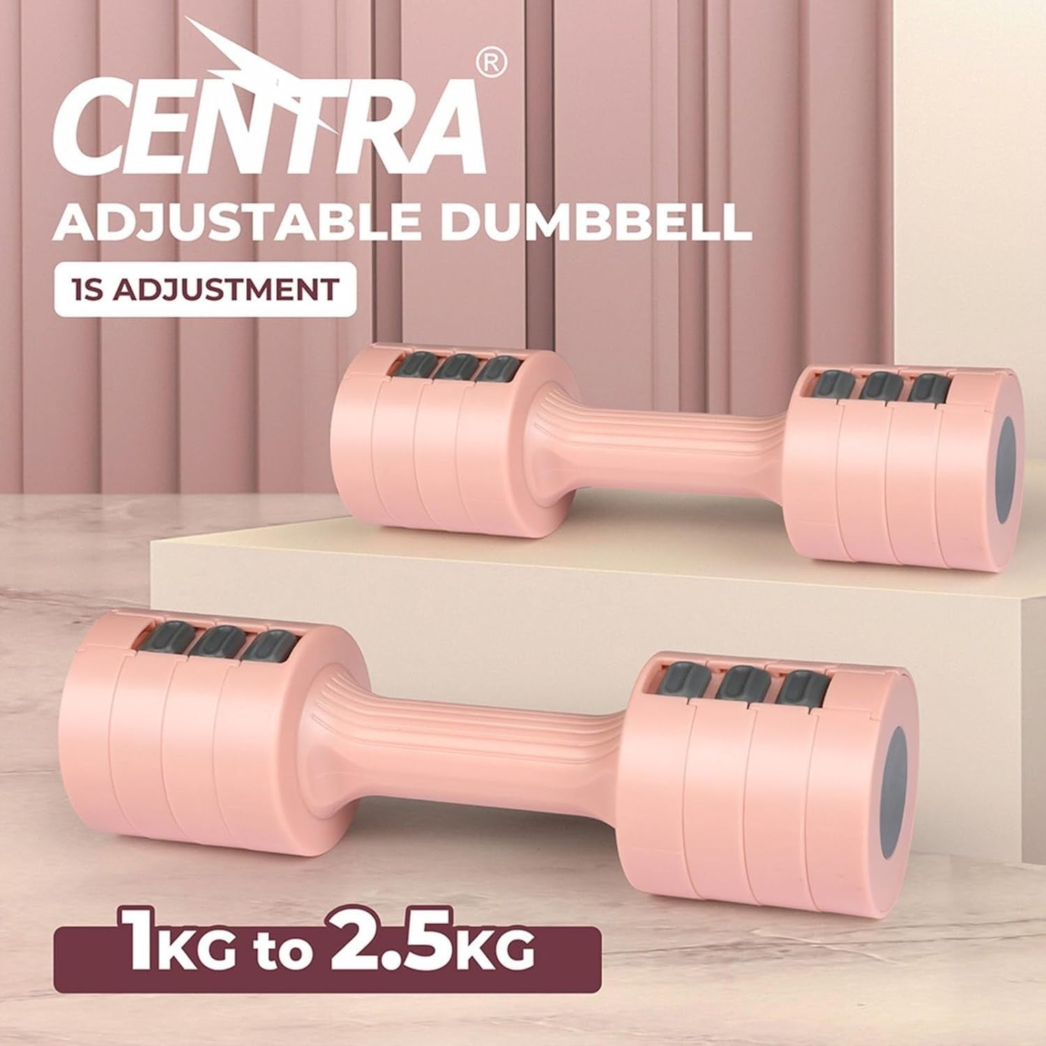 Pink Adjustable Dumbbells Pair 2–5kg Quick Change Non Slip Home Gym