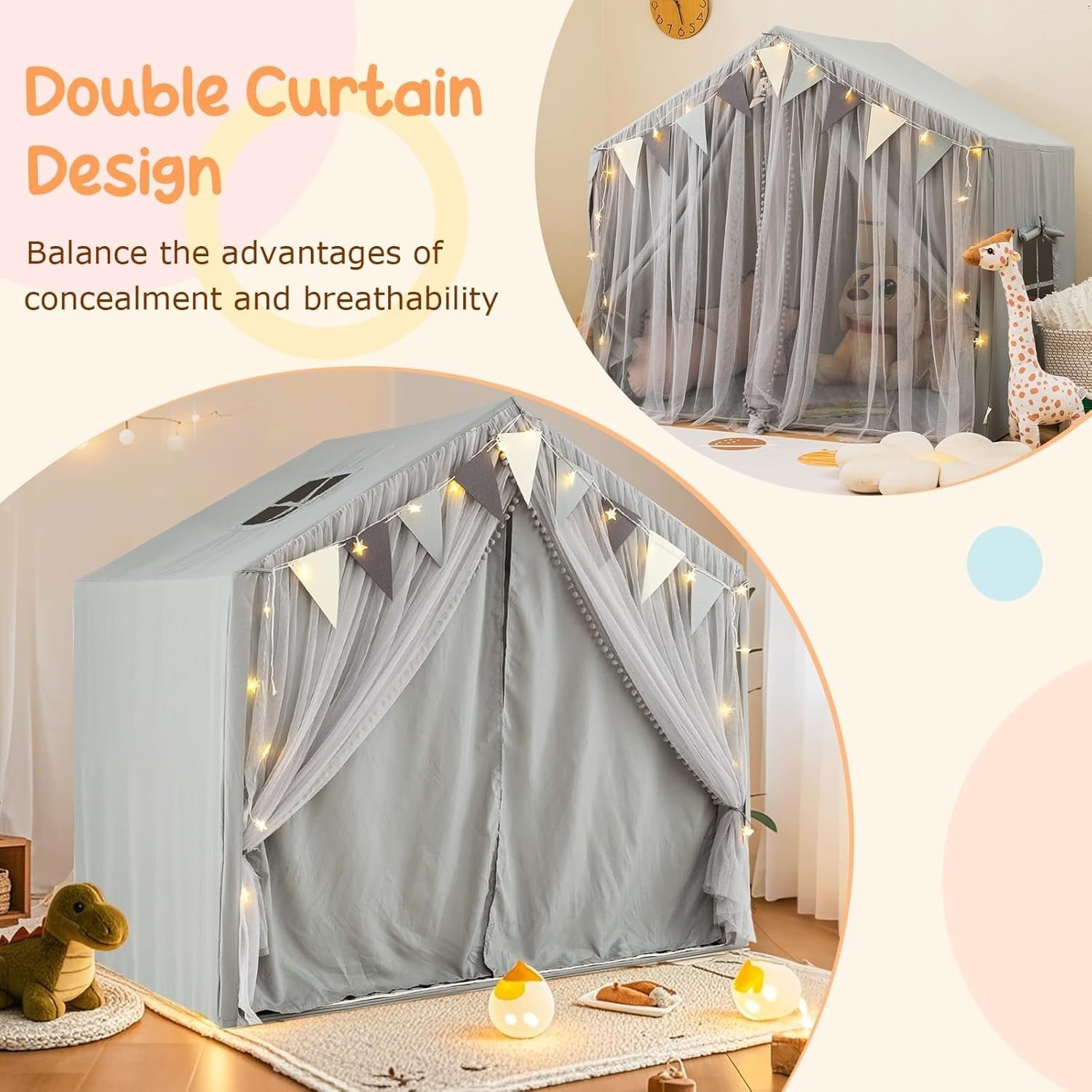 Large Kids Fairy Castle Play Tent Indoor w Mat Lights Windows Gift