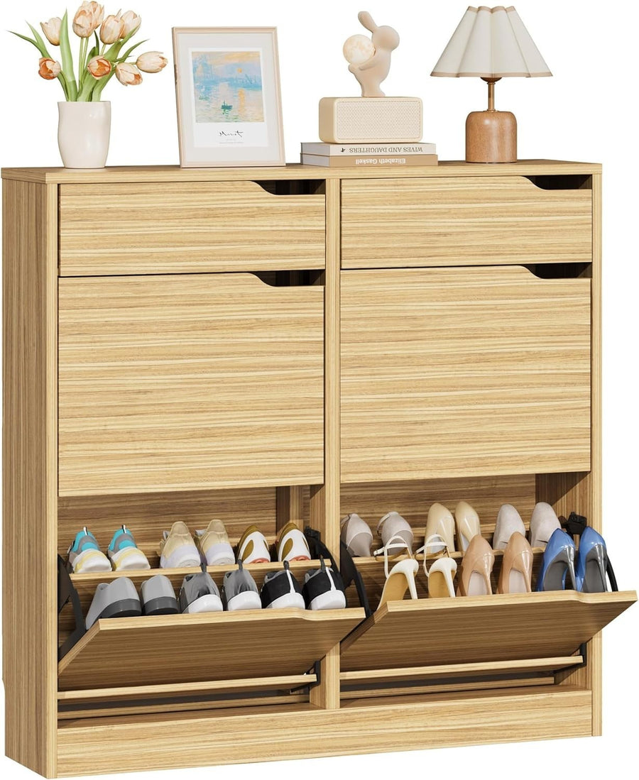 Wood Shoe Cabinet with 4 Flip Drawers & 2 Storage Drawers – Slim Hallway Unit