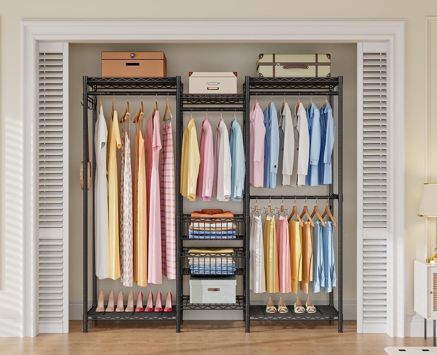 Heavy Duty Clothes Rail with Shelves & Baskets Black 320kg