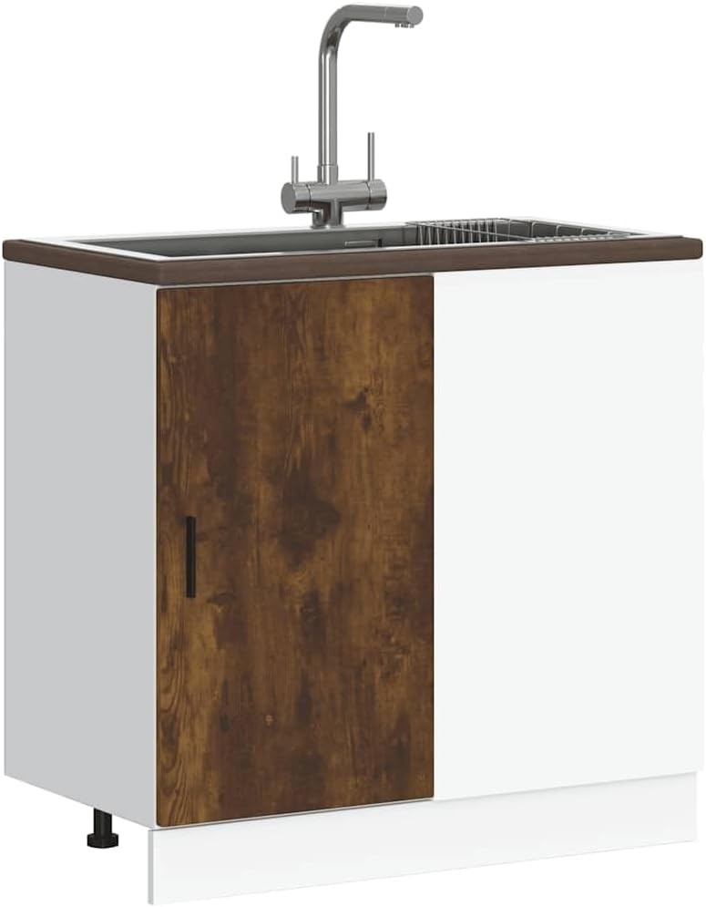 Smoked Oak Under Sink Bathroom Cabinet 60cm Modern Storage Unit
