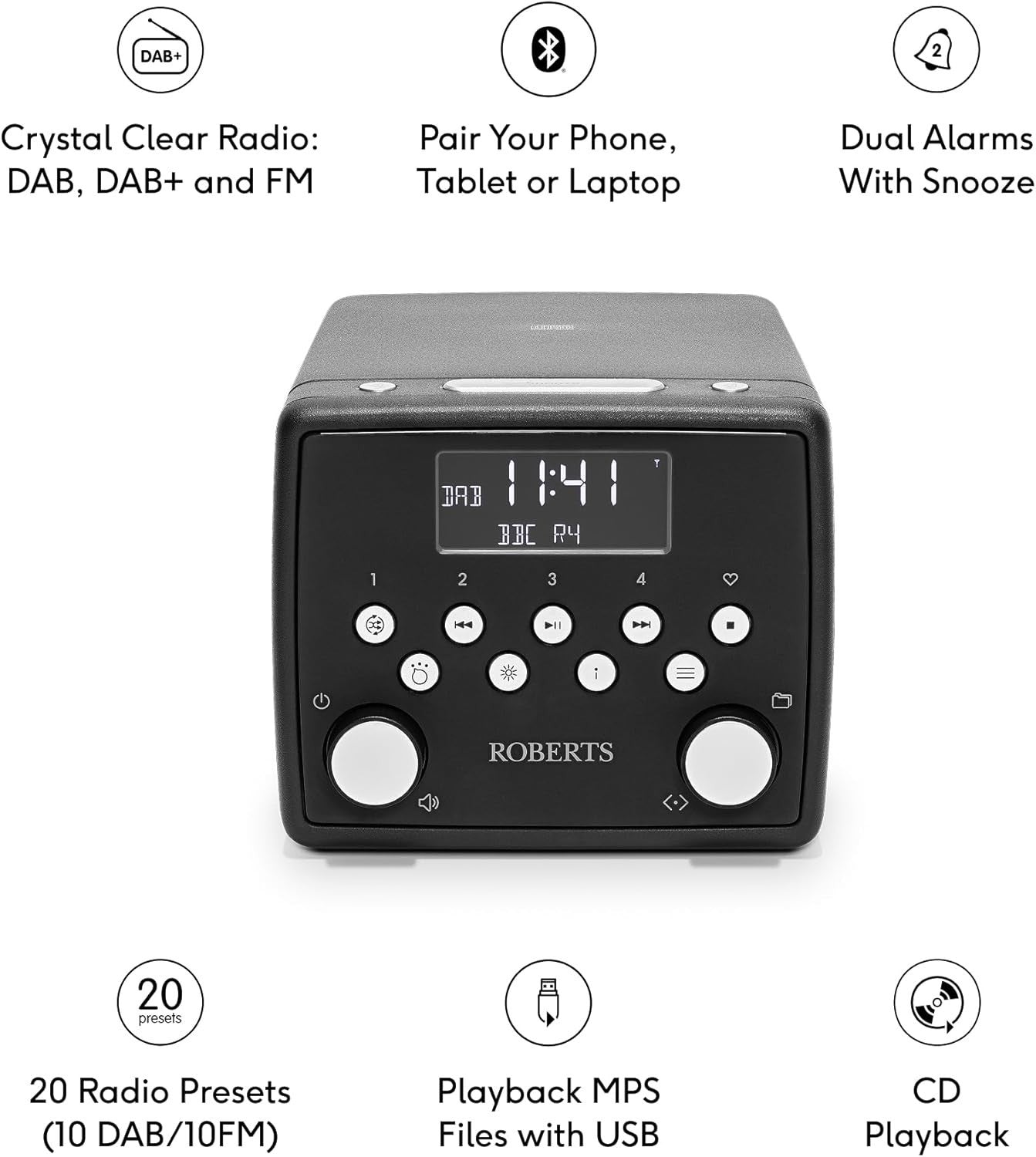 FM/DAB/DAB+ Digital Radio with Bluetooth, CD Player & Alarms