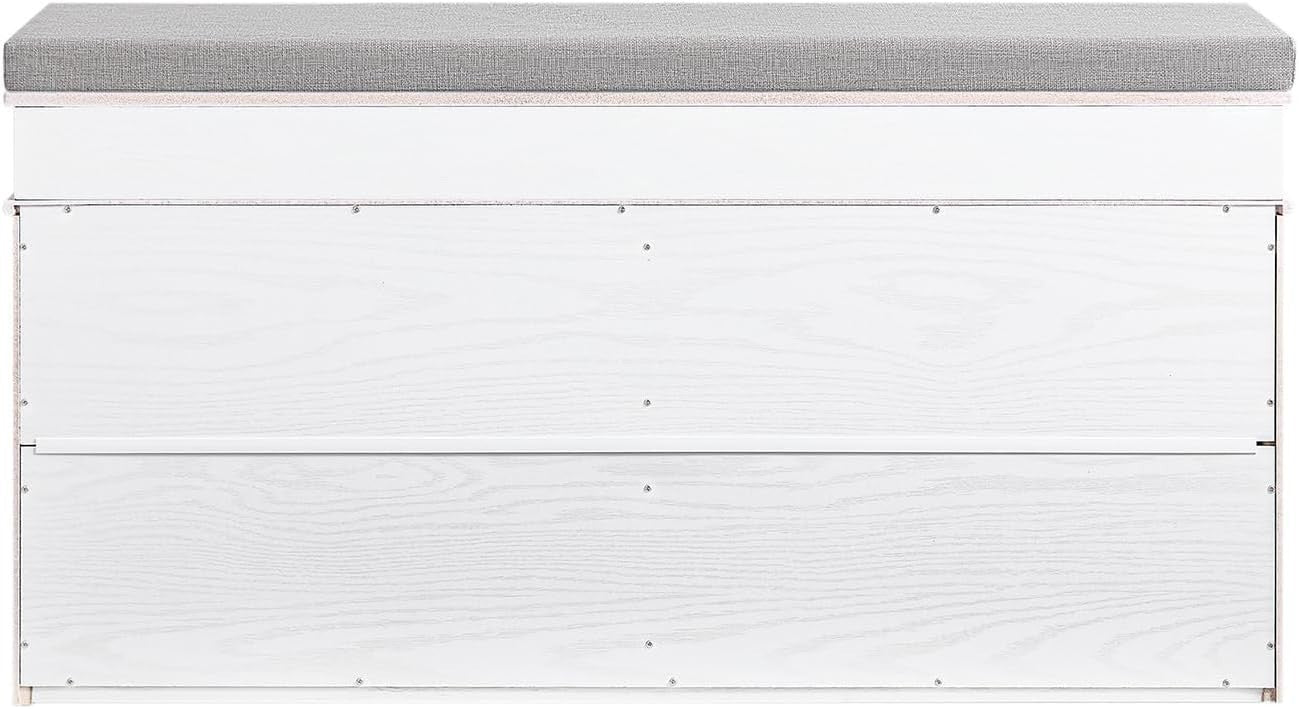 Compact Hallway Shoe Bench with Flip-Drawer Storage and Cushioned Seat White