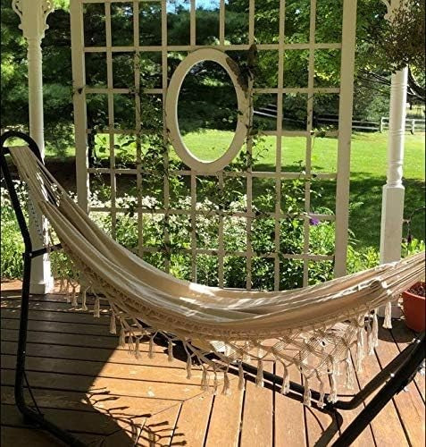 Outdoor Cotton Double Hammock for Adults, Durable & Easy Setup, 450lb Load