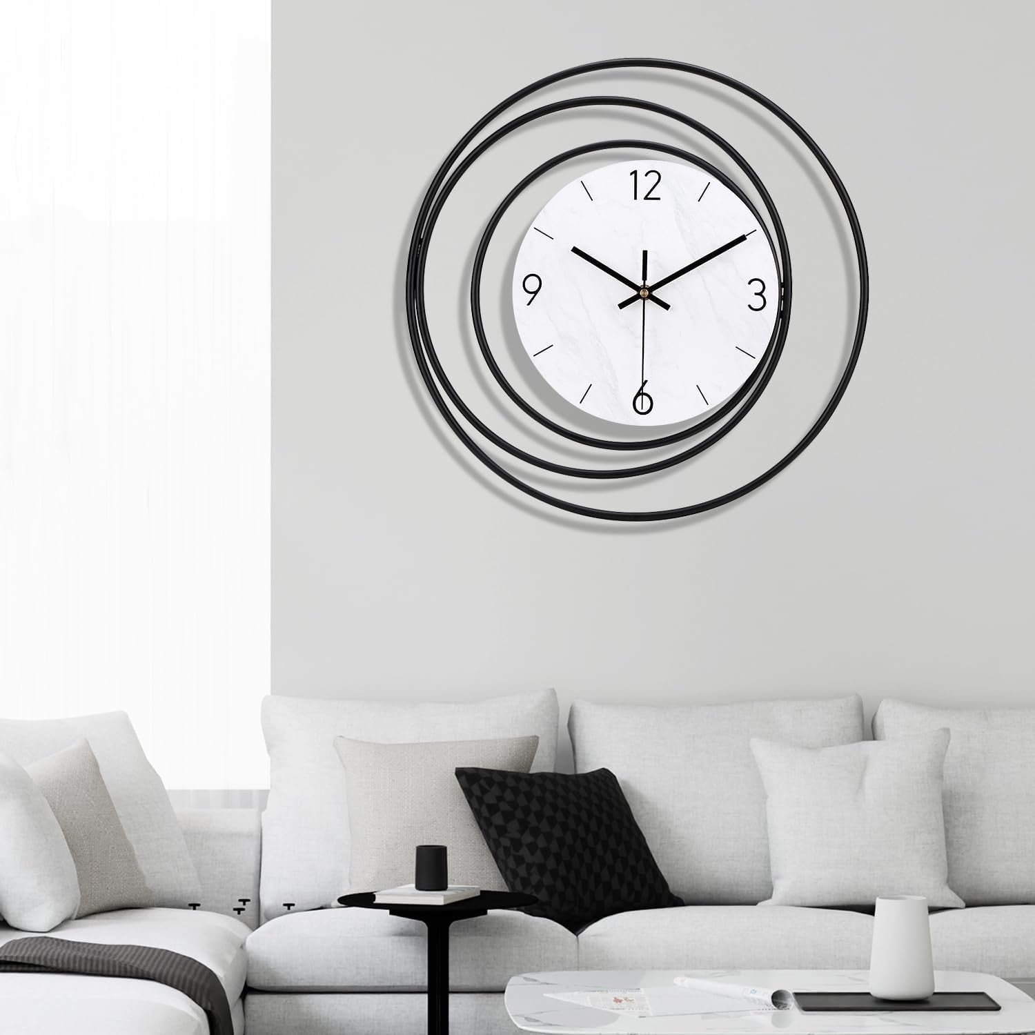 40cm Large Wall Clock Modern Silent Quartz | White Frame | Living Room Kitchen
