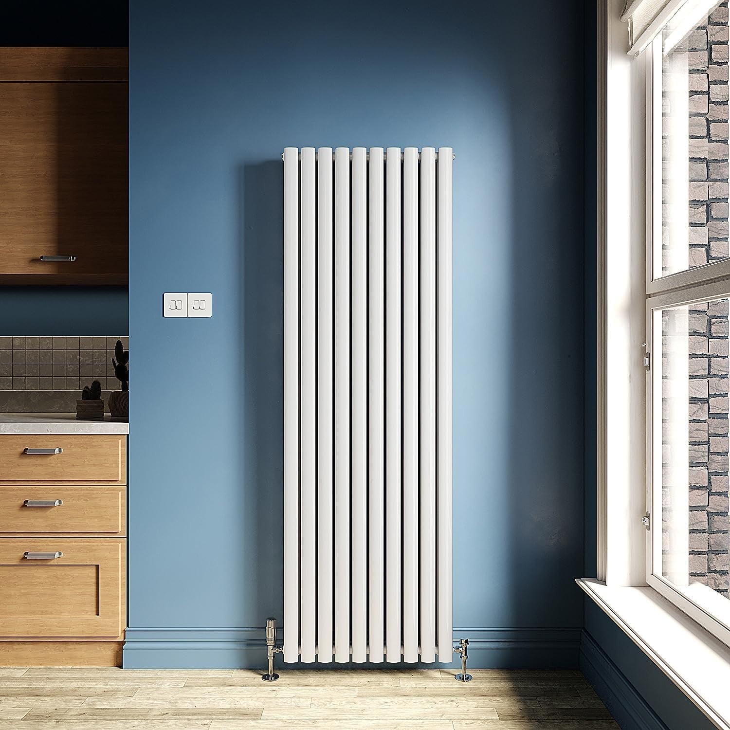 1800x590mm White Vertical Double Panel Oval Column Radiator