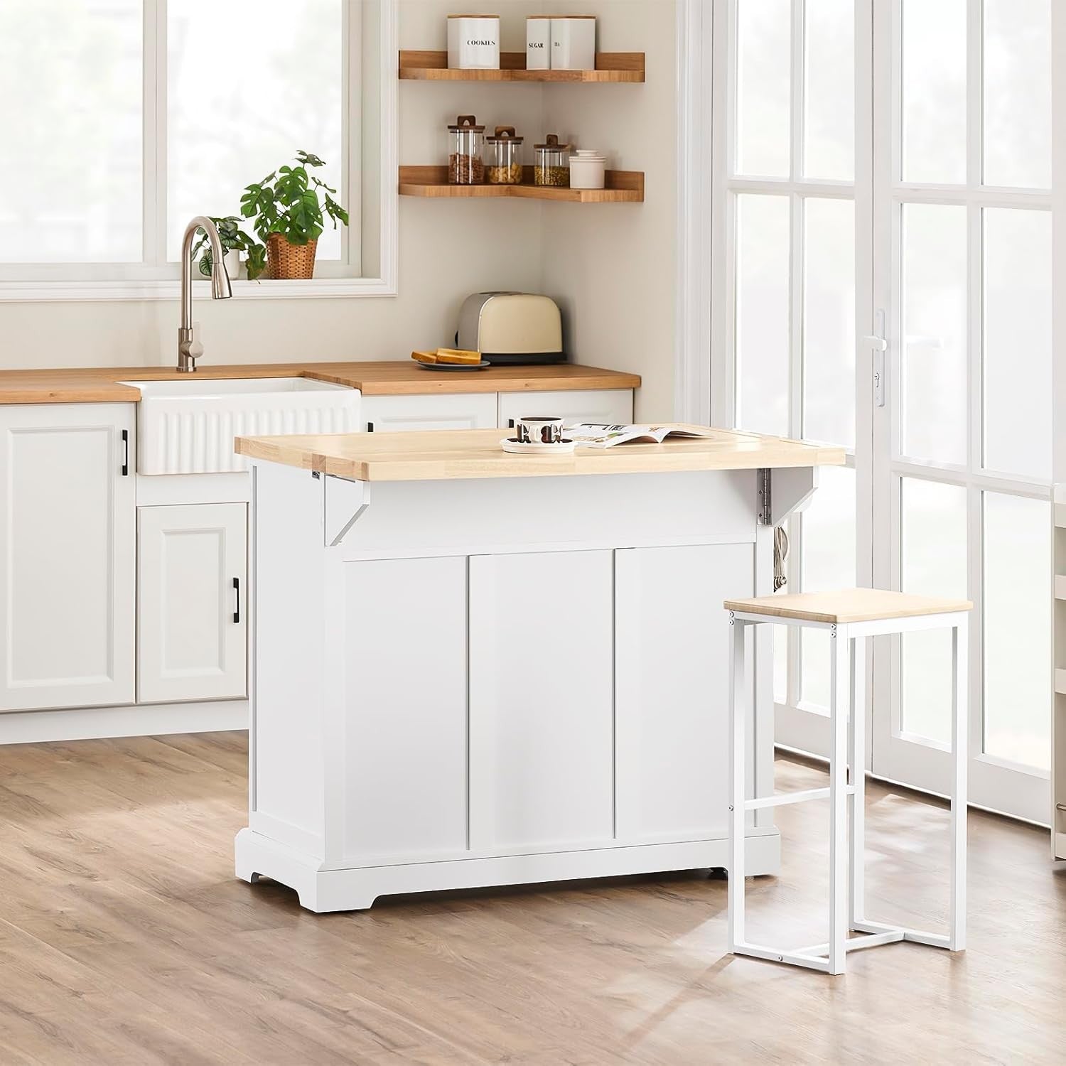 Kitchen Island Cart on Wheels Extendable Worktop Storage Cabinet Drawers