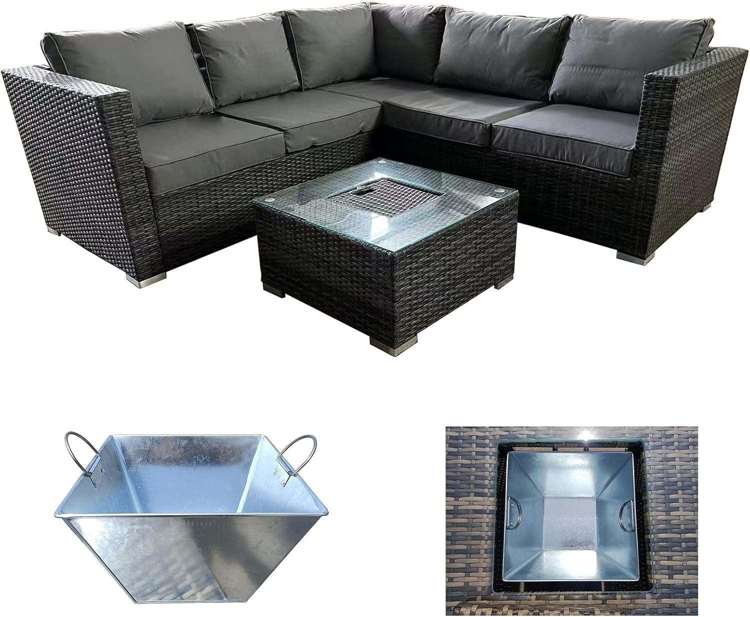 5 Seater Rattan Garden Sofa Set with Ice Bucket Coffee Table Patio Outdoor