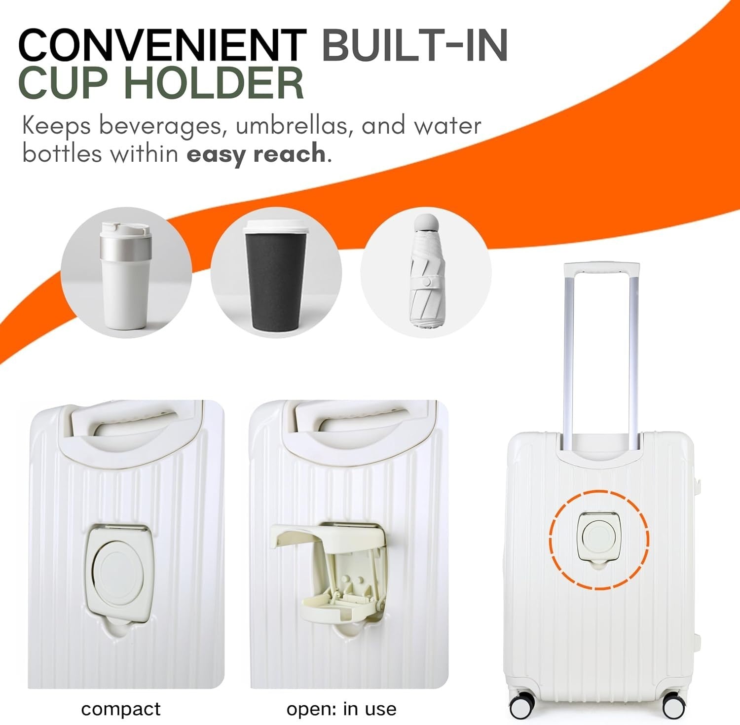 Medium Hard Shell Travel Case TSA Lock 4 Wheel Spinner with Cup Holder