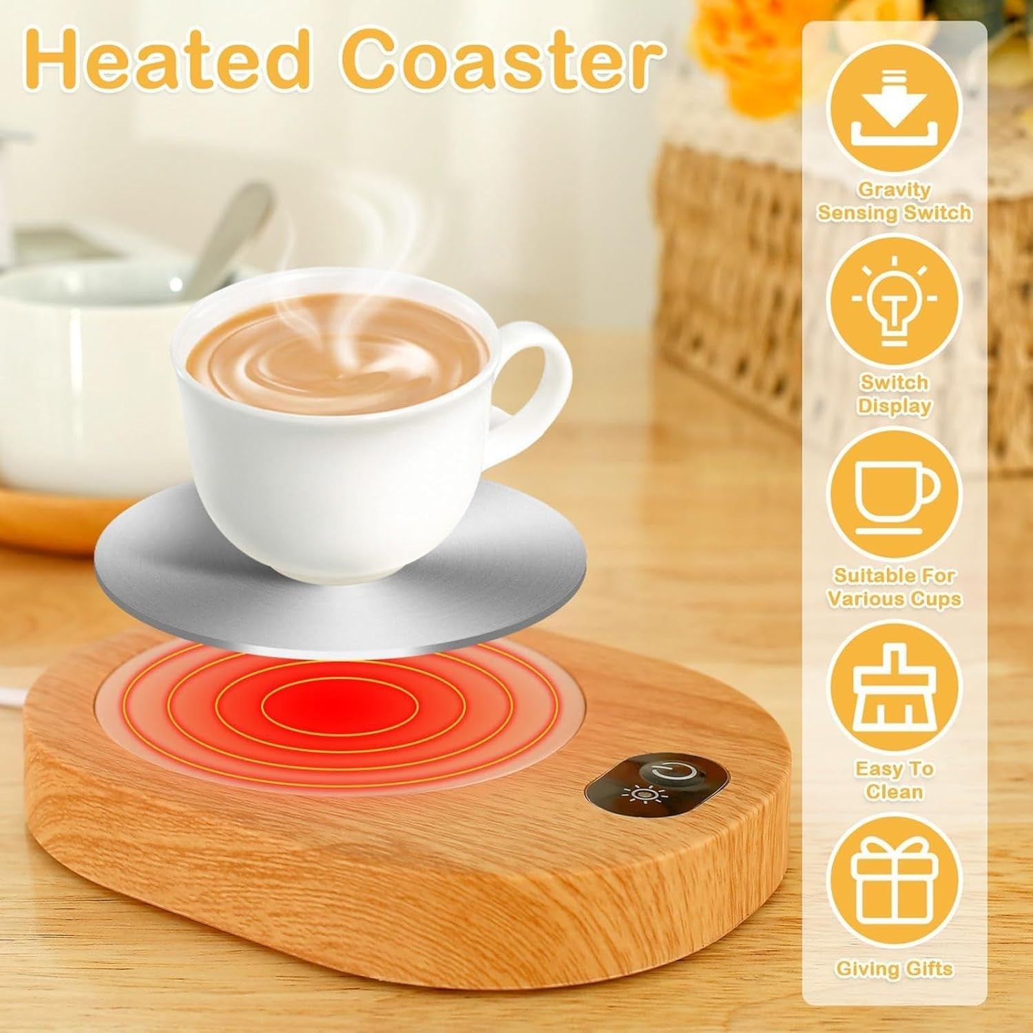 USB Coffee Mug Warmer Wood Finish Desk Heater Plate