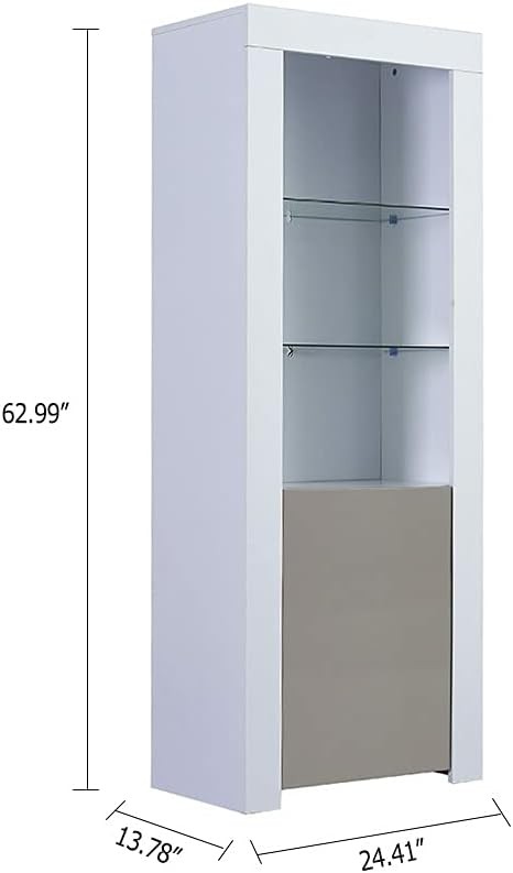 White LED Sideboard Cupboard Unit with Glass Shelves Modern Display Cabinet