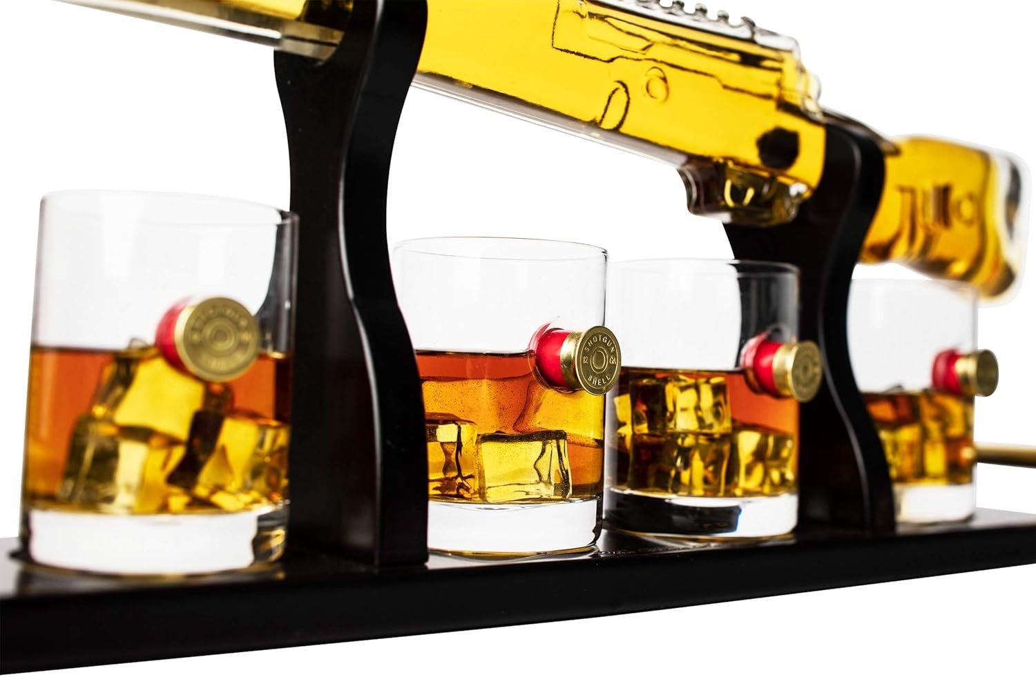 Shotgun Whiskey Decanter Set 1L with 4 Bullet Glasses Display Rack Gift