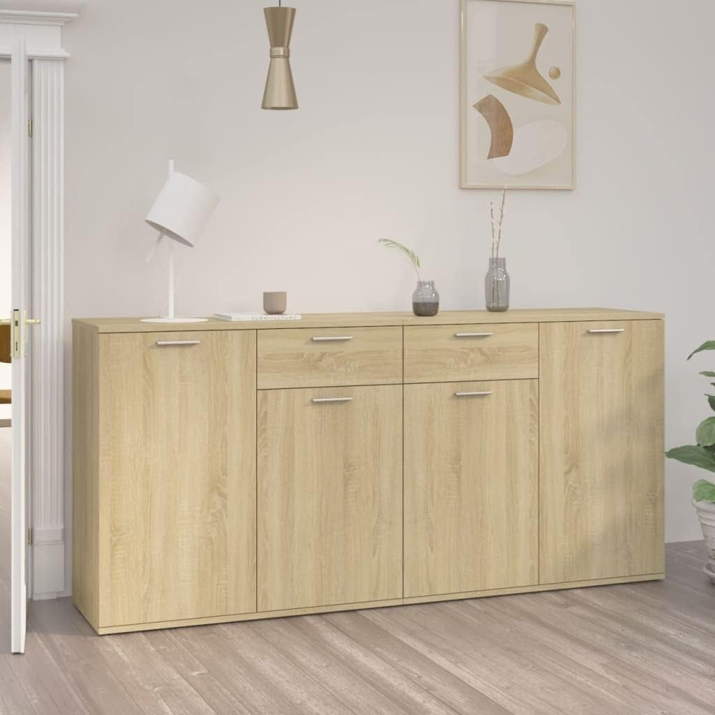Sideboard Cabinet 4 Door 2 Drawer Storage Oak Wood Unit for Living Room