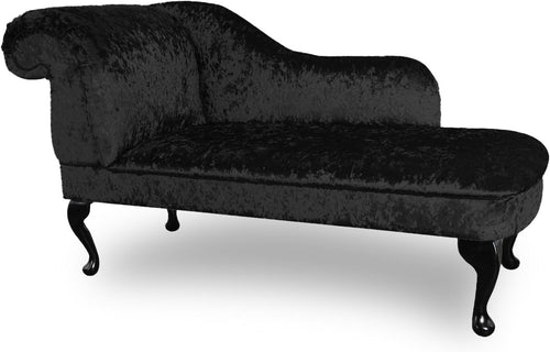 Shimmer Velvet Chaise Lounge Sofa Black – Left Hand, UK Handmade