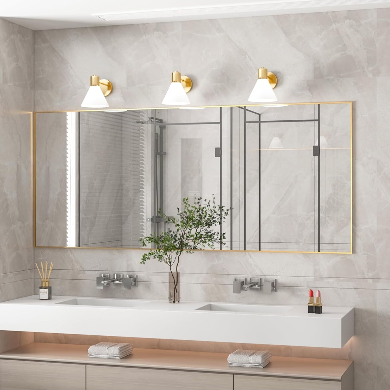 Large Gold Full Length Floor Mirror 165x60cm, Stable Aluminum Frame, Shatterproo