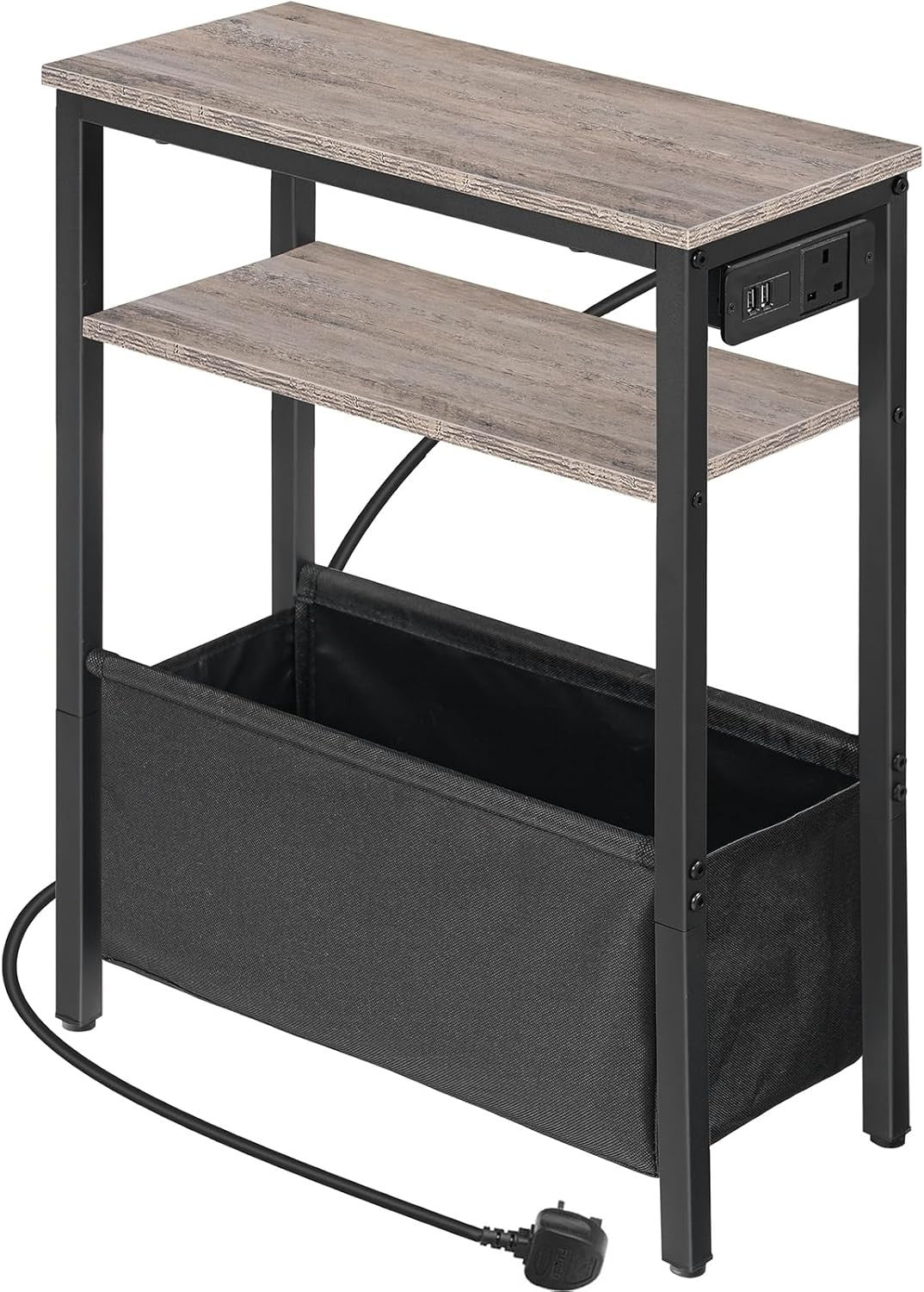 Slim Charging Side Table with USB Ports & Power Outlet, Greige Storage