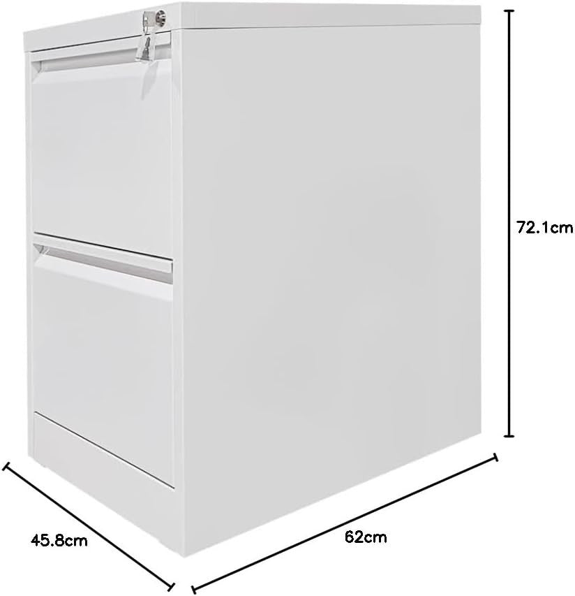 Metal Filing Cabinet 2 Drawer Lockable Office Storage White Heavy Duty