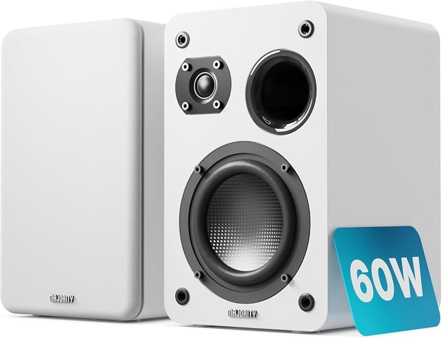 Passive Bookshelf Speakers Hi-Fi Stereo Pair 60W RMS Compact White