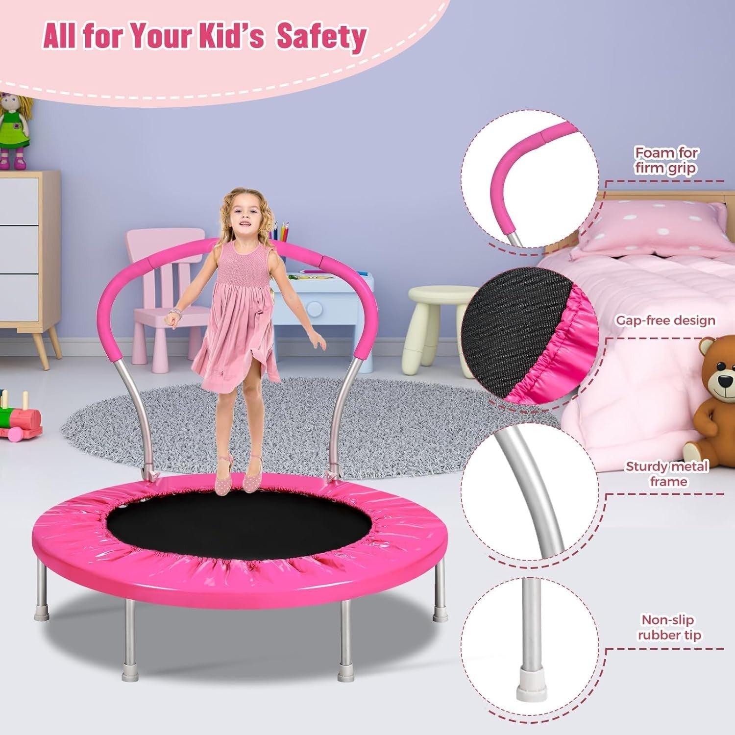 36in Kids Trampoline with Handle Indoor Outdoor Mini Rebounder 150lb