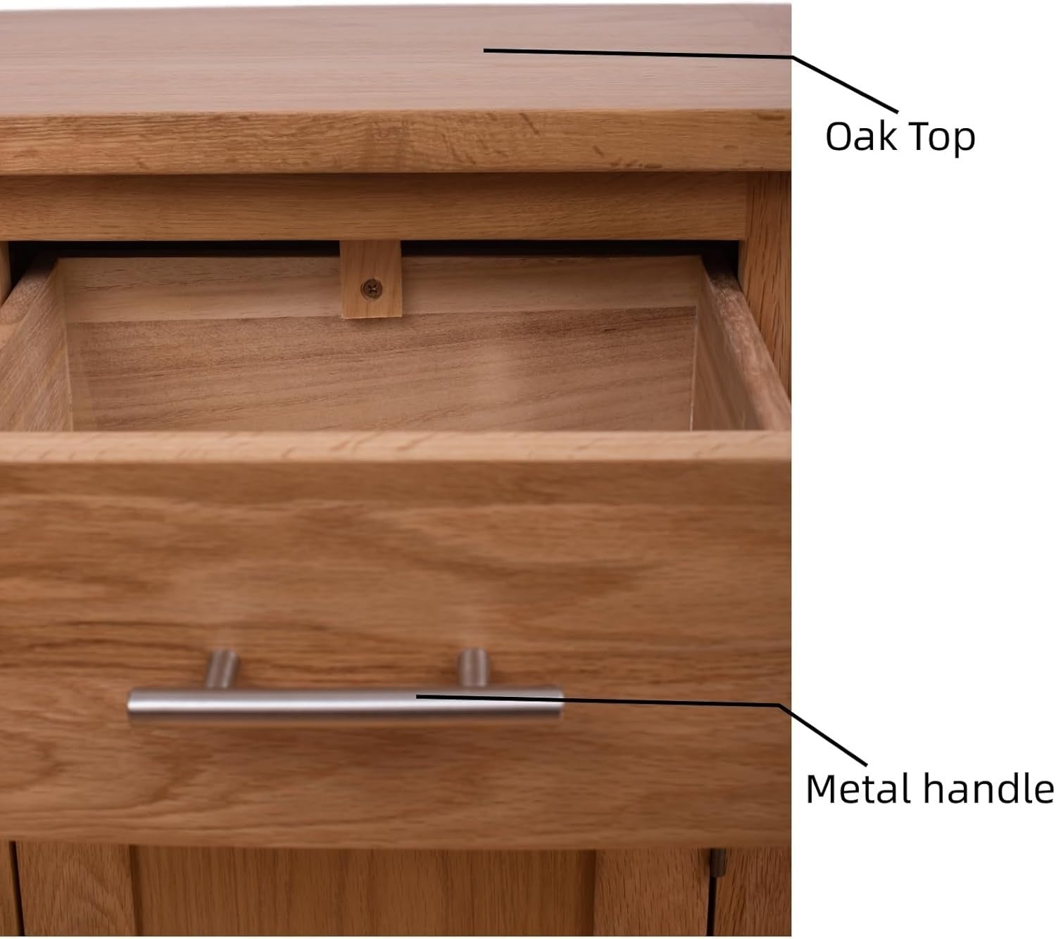 Small Solid  Natural Oak Sideboard Cabinet 2 Door 2 Drawer Hallway Storage Unit