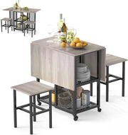 Compact Folding Dining Table Set with Stools & Storage Shelves 120cm