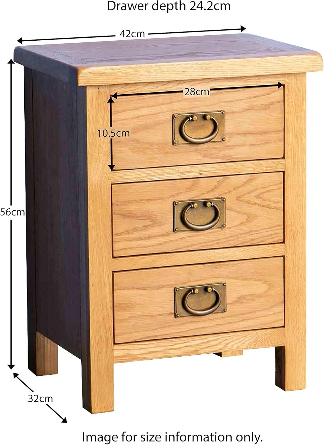 Rustic Solid Oak 3 Drawer Bedside Table – Fully Assembled Wood Nightstand