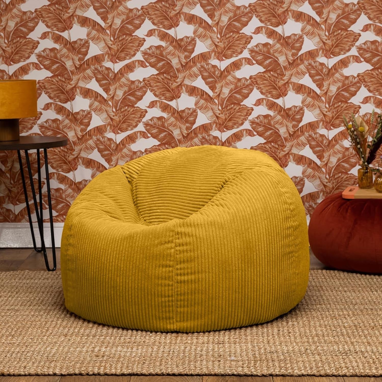 2x Corduroy Bean Bag Chairs Adult Large Comfy Sofa Seat Ochre Yellow