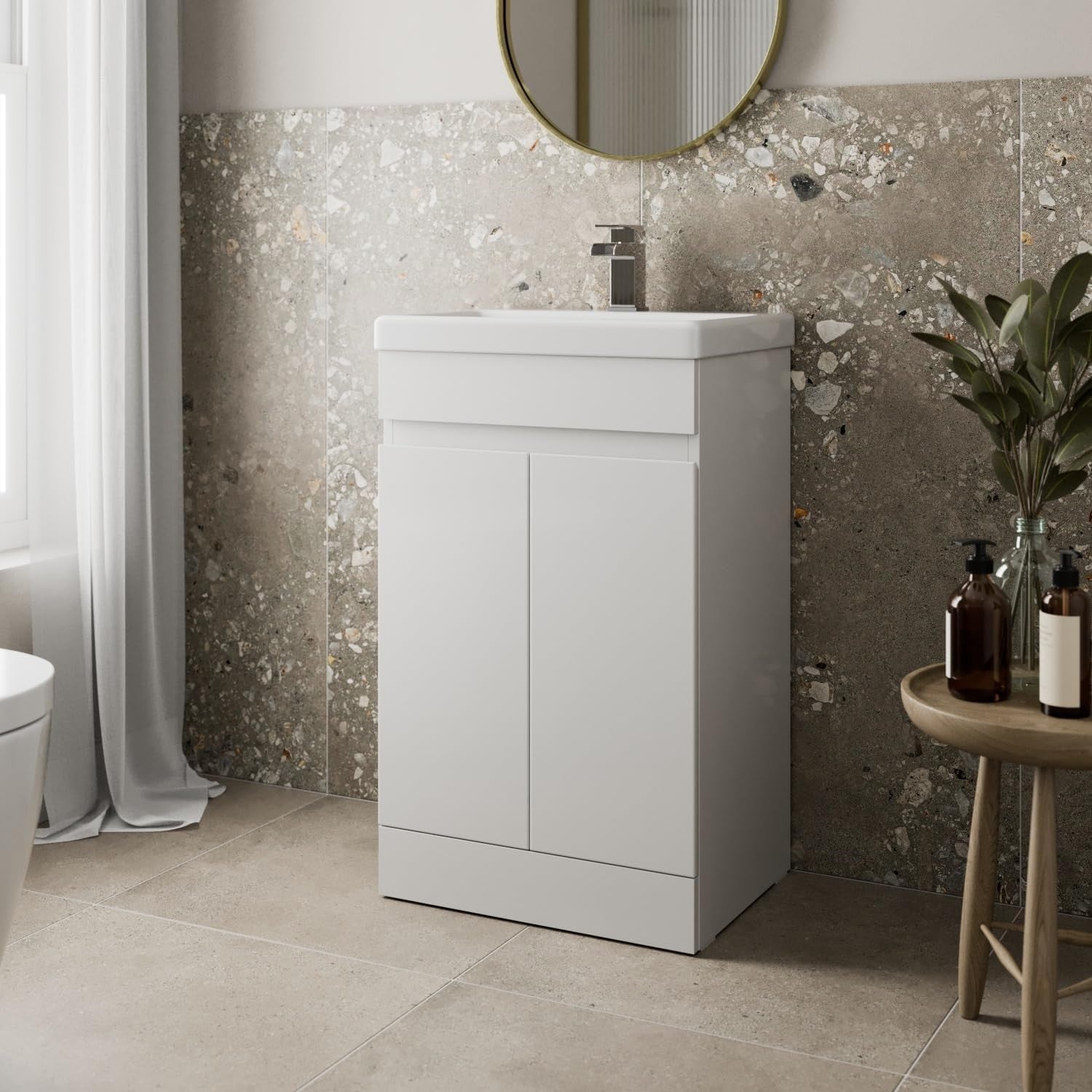 White Gloss 500mm Bathroom Vanity Unit with Ceramic Sink | Modern Basin Cabinet
