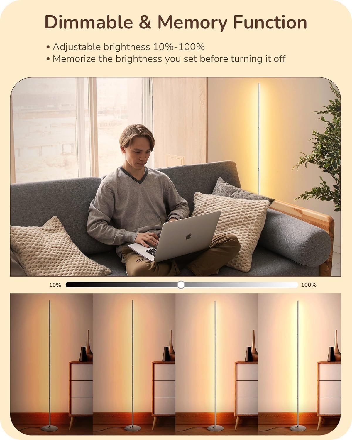 Dimmable LED Floor Lamp 2 Pack, 146cm Tall Standing Light with Foot Switch