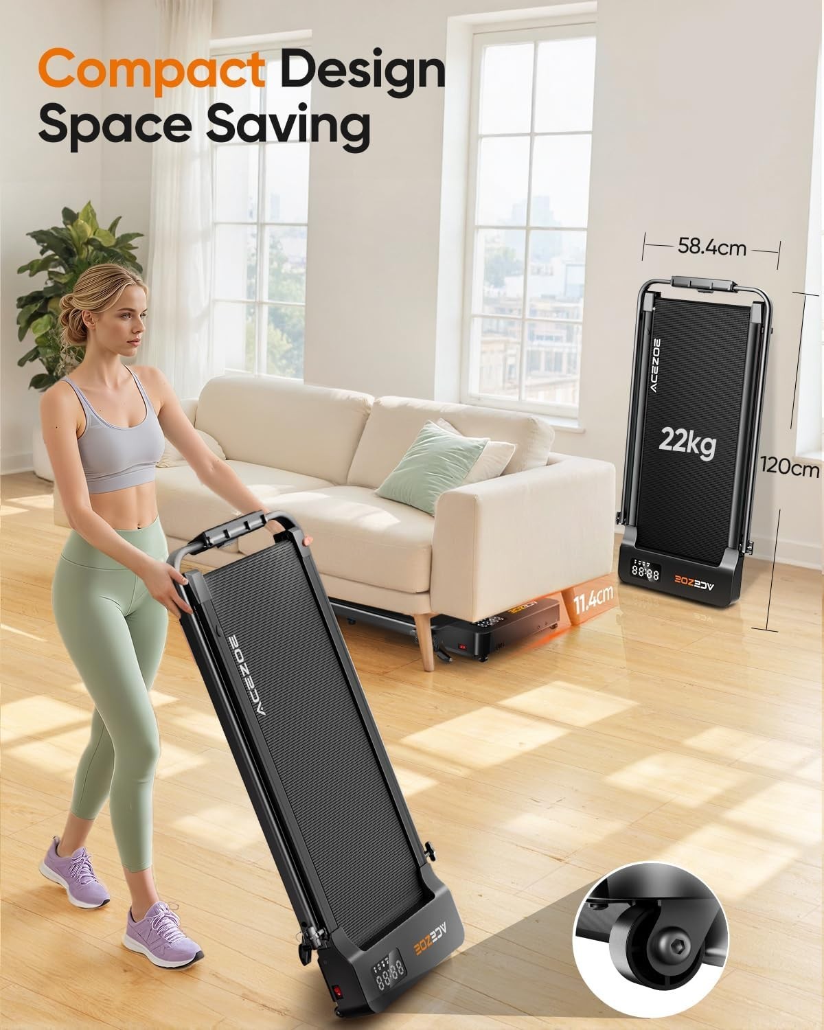Folding Treadmill Walking Pad 10% Incline Under Desk Remote App 135kg