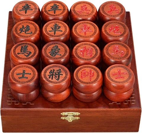Large Rosewood Xiangqi Chess Set Leather Travel Board 5.8cm