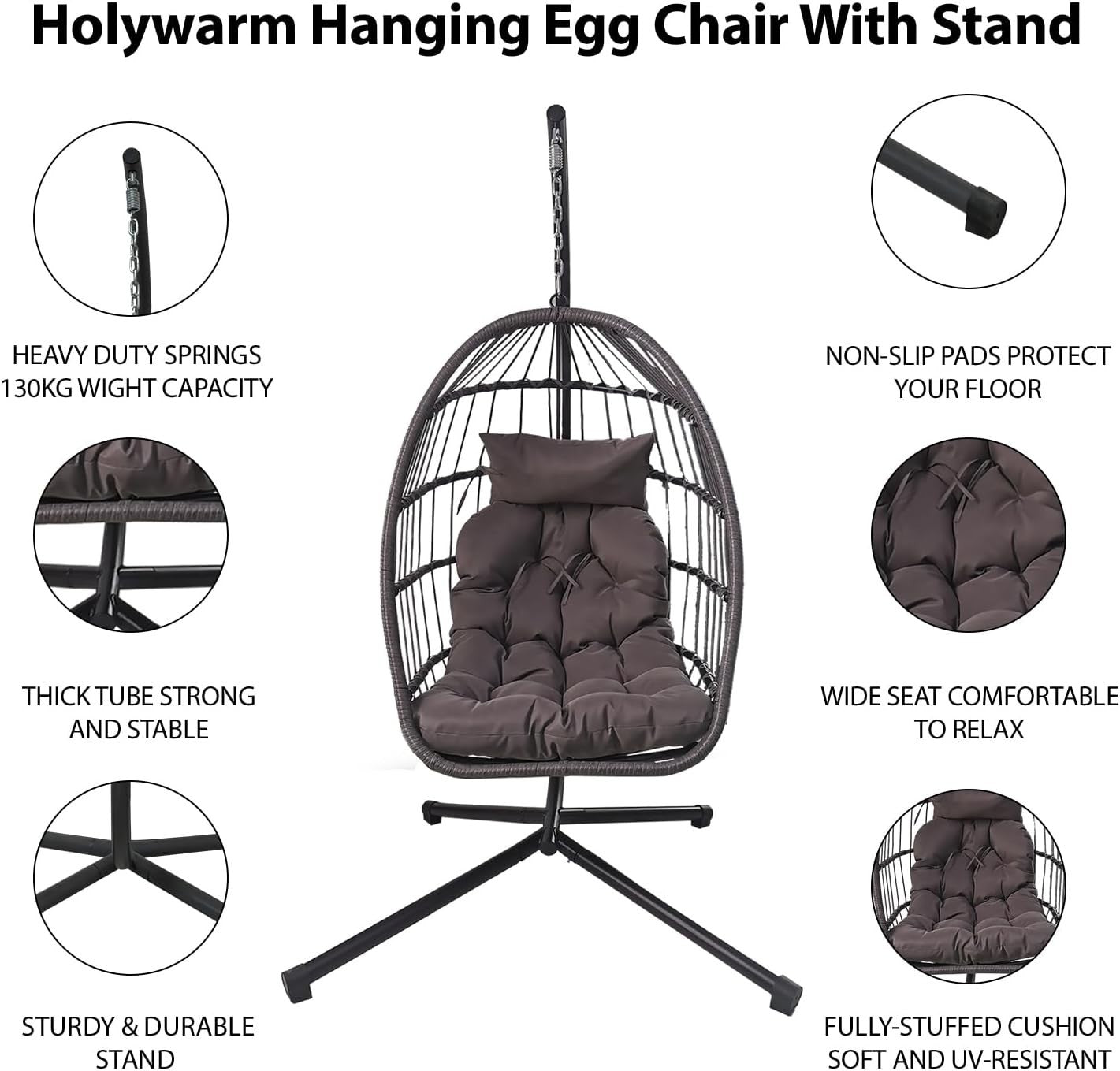 Foldable Rattan Hanging Egg Chair with Stand | Indoor Outdoor Swing Seat