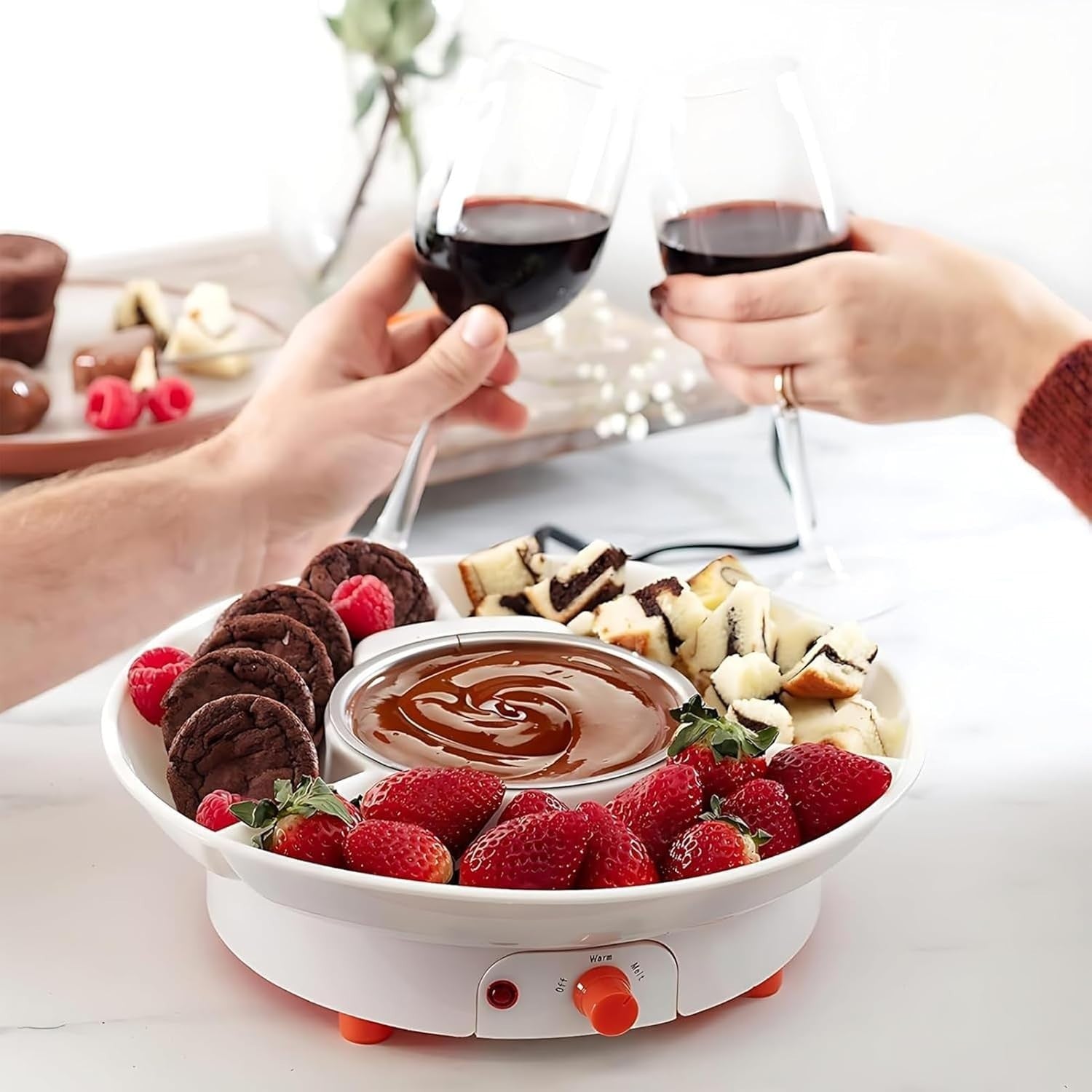 Chocolate Fondue Maker Cheese Melting Pot Forks Temperature Control